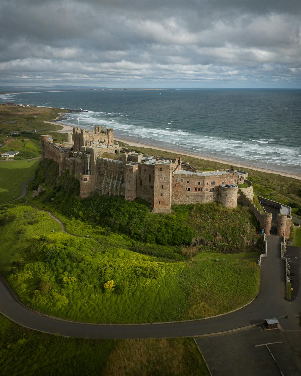 birds eye view of bamburgh castle