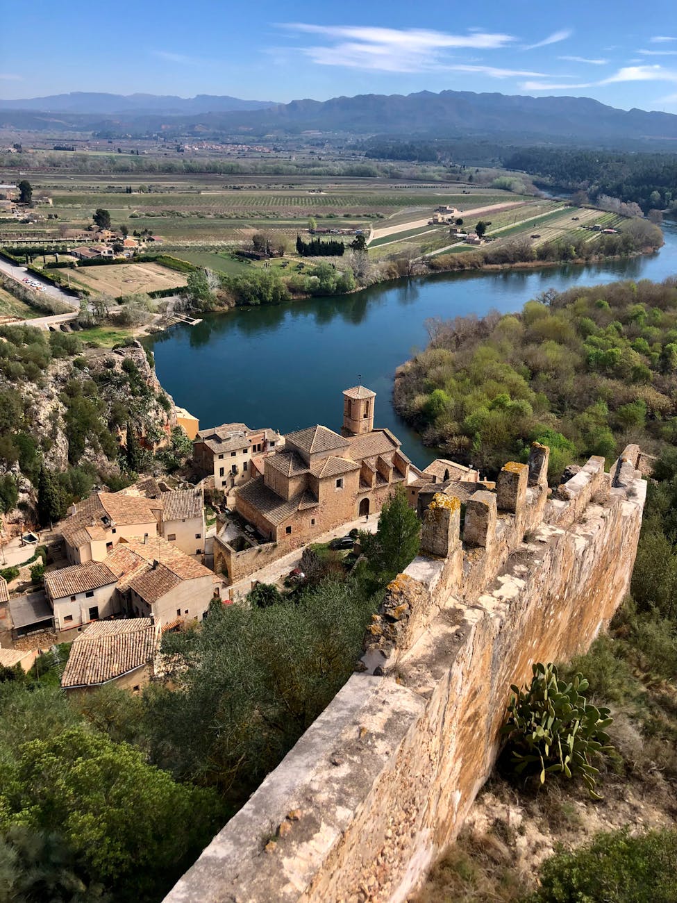 drone shot of miravet castle